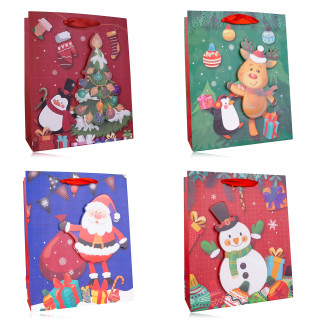 Sac cadeau SANTA & FRIENDS (24x18x10 cm), 4 modèles assortis