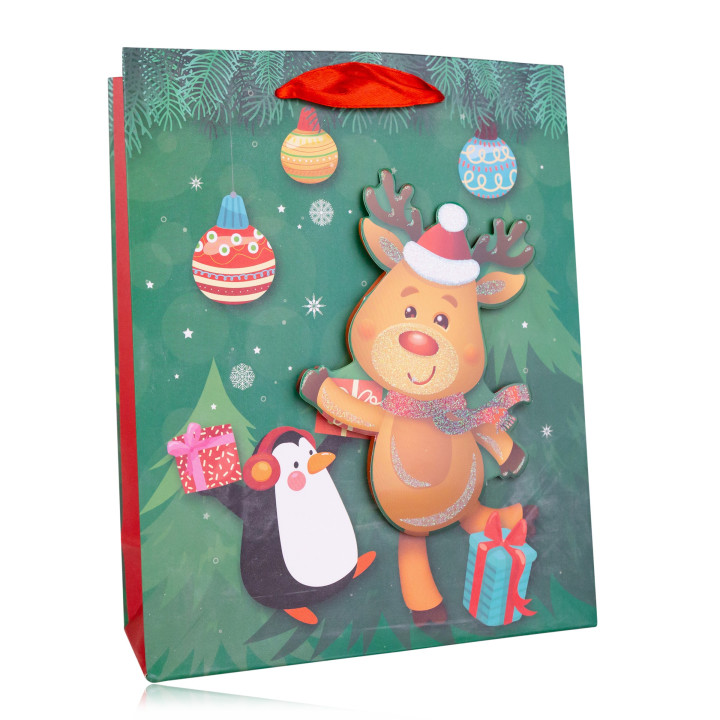 Sac cadeau SANTA & FRIENDS (24x18x10 cm), 4 modèles assortis