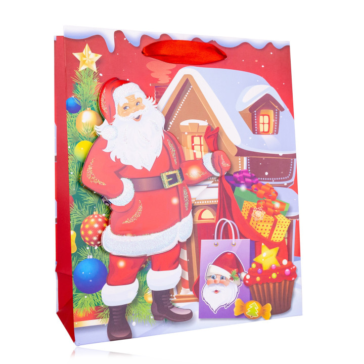 Sac cadeau SANTAS (24x18x10 cm), 4 modèles assortis