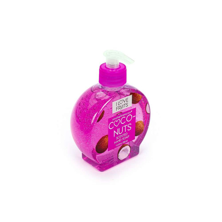 PROMO Distributeur savon mains 250ml FRUIT FIESTA, 4 modèles et senteurs assortis  Coco/Pêche/Melon/Pamplemousse