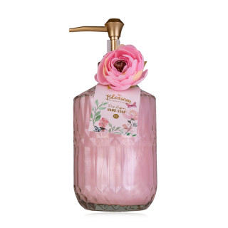 PROMO Distributeur en verre savon mains 380ml BLOSSOM , senteur safran rose