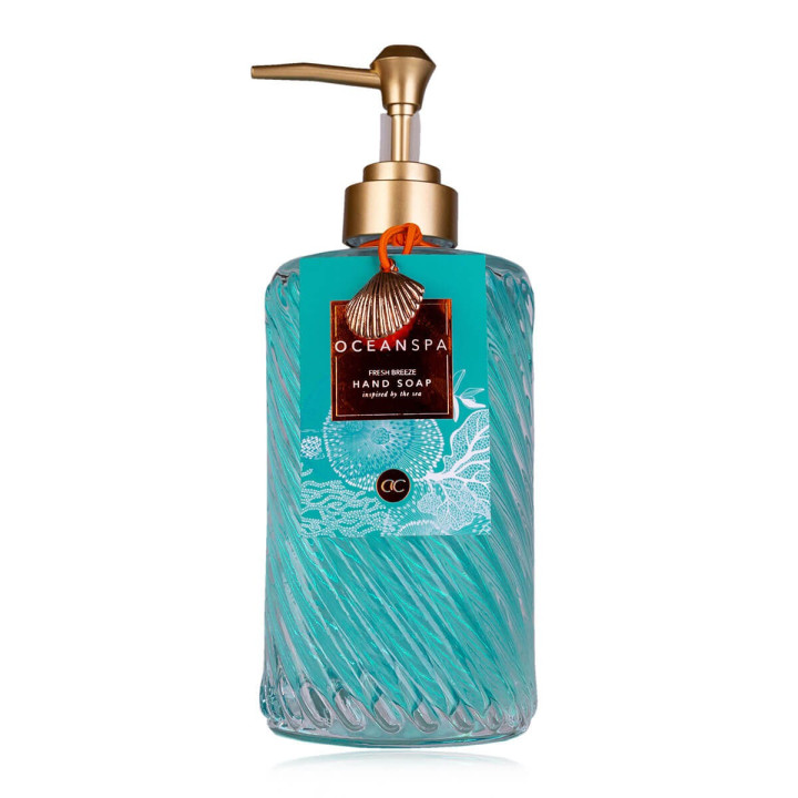 PROMO Distributeur en verre savon mains 400ml OCEAN SPA,senteur brise fraiche