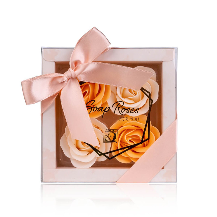 Coffret 4 Roses de savon,3 modèles assortis, senteur rose