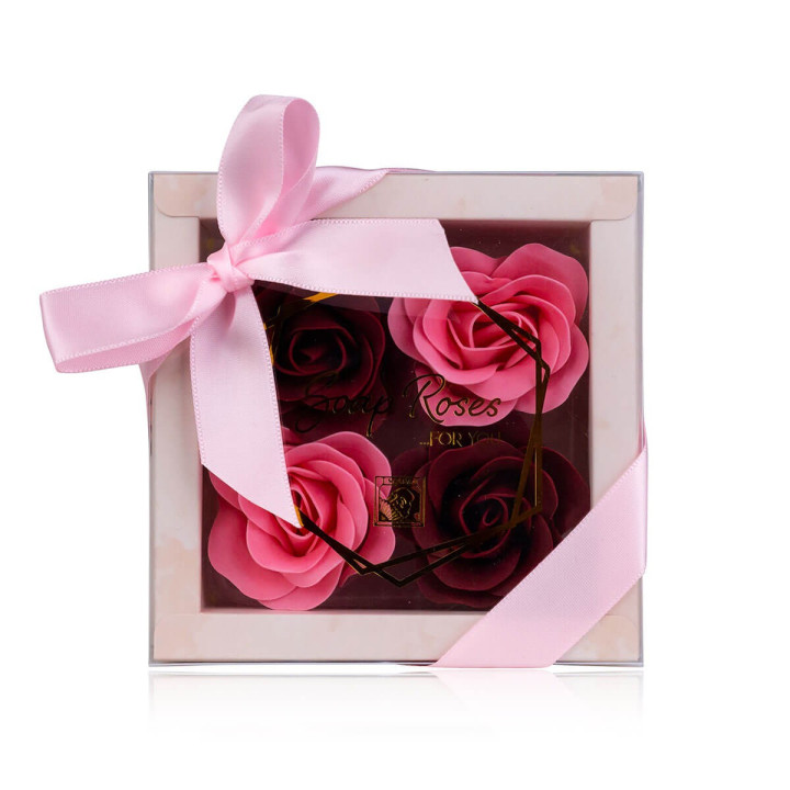 Coffret 4 Roses de savon,3 modèles assortis, senteur rose