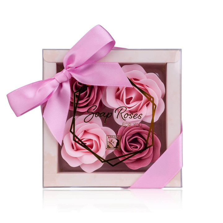 Coffret 4 Roses de savon,3 modèles assortis, senteur rose