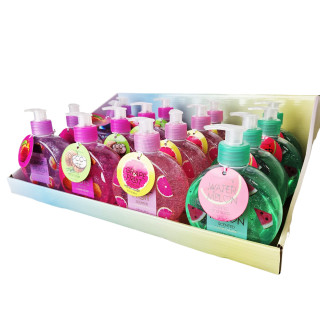PROMO Distributeur savon mains 250ml FRUIT FIESTA, 4 modèles et senteurs assortis  Coco/Pêche/Melon/Pamplemousse