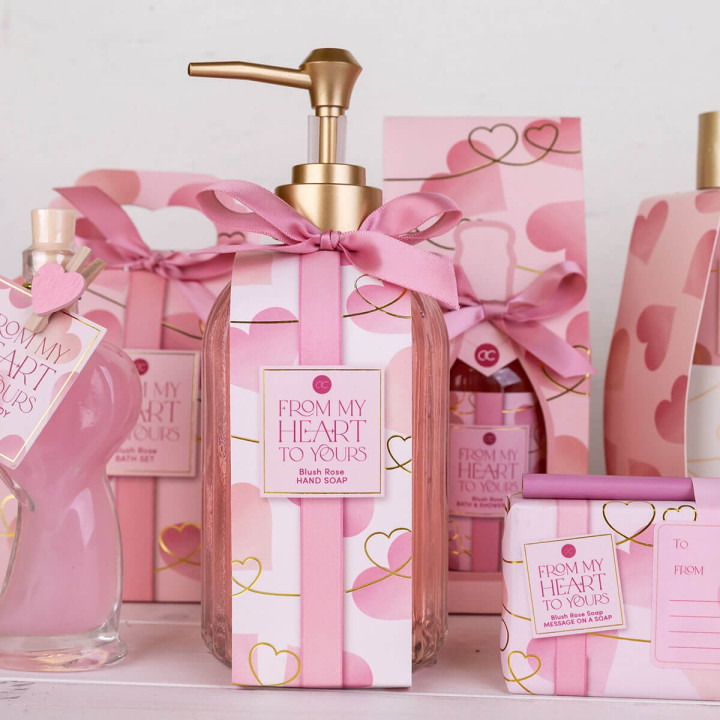 PROMO Distributeur savon mains 400ml FROM MY HEART TO YOURS , senteur  Blush Rose