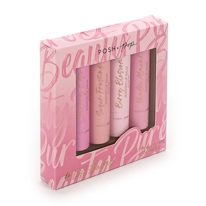 Coffret 4 baumes lèvres parfumés COSMETIC LEOPARD,4 senteurs