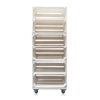 Présentoir en bois sur roulettes (7 étages) BLANC ,VENDU VIDE