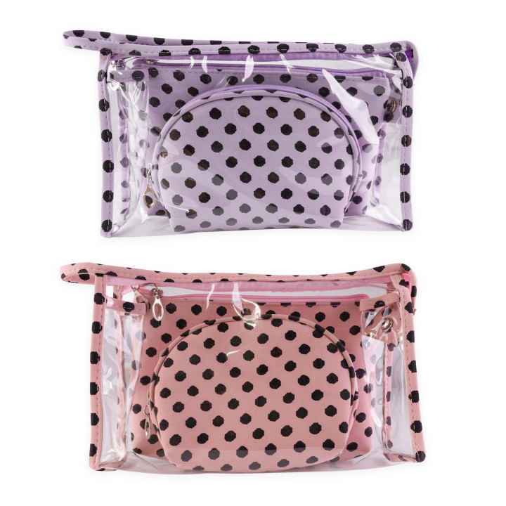 Set de 3 trousses de toilette (25x17x8 cm),2 couleurs assorties