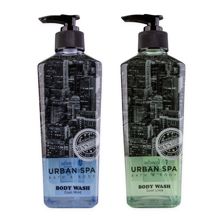 Distributeurs gel douche 440ml URBAN SPA, 2 modèles assortis