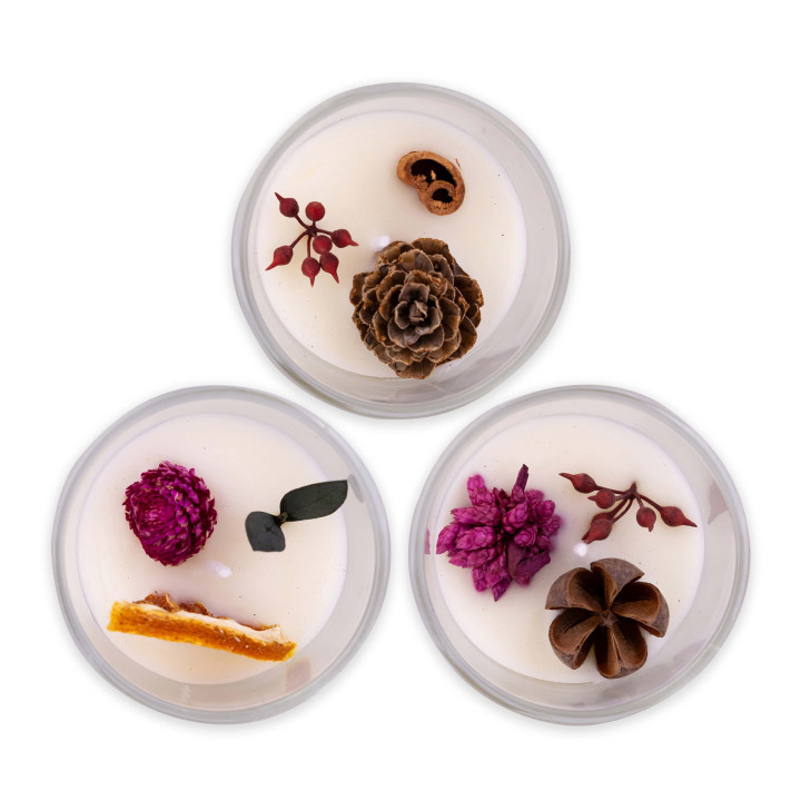 INCOMPLET -PROMO Bougie parfumée dans photophore en verre (6,7 cm), 3 modèles assortis
