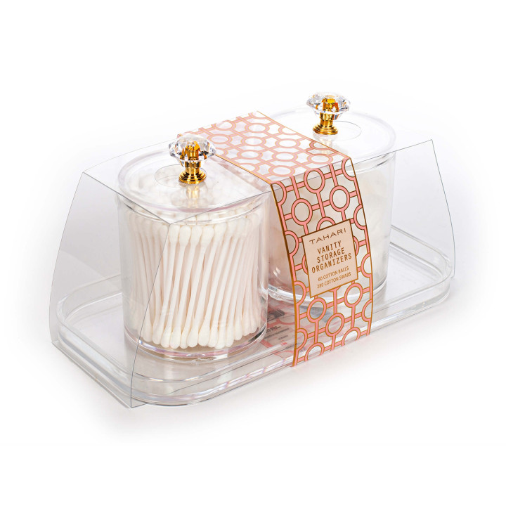 Organisateur maquillage 2 compartiments TAHARI+ cotons tiges & coton
