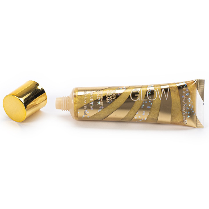 PROMO FRUITS PARTY Crème éclat visage & corps pailletée 60ml Gold , senteur Vanille