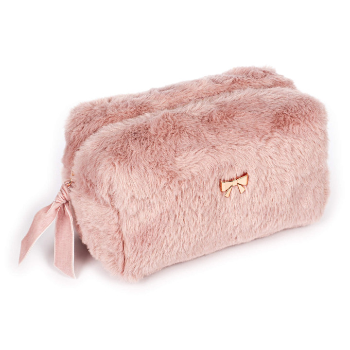 Trousse de toilette SWEET PASTEL (19x10x10 cm) en peluche rose