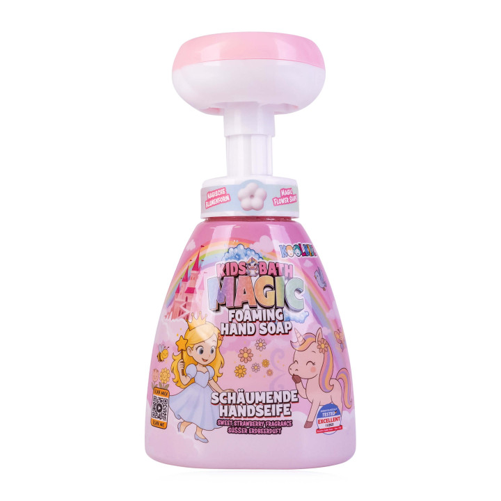Distributeur savon mains mousse en forme de fleur 310ml COOLKID,senteur Fraise sucrée