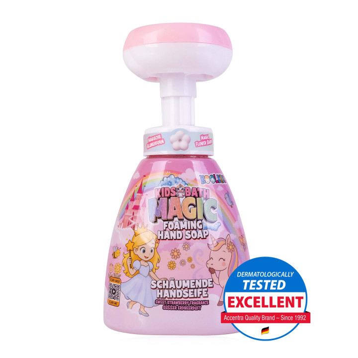 Distributeur savon mains mousse en forme de fleur 310ml COOLKID,senteur Fraise sucrée