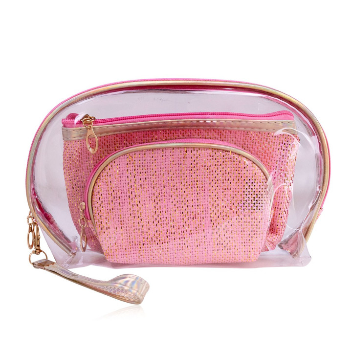 Set de 3 trousses de toilette rose (25x17x6 cm)