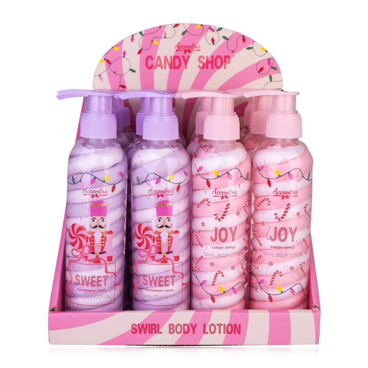 Distributeur lotion corps 200ml CANDY SHOP, 2 modèles et senteurs assortis