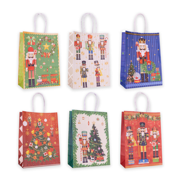 Sac cadeau en papier CASSE NOISETTE (21x15x8 cm), 6 modèles assortis