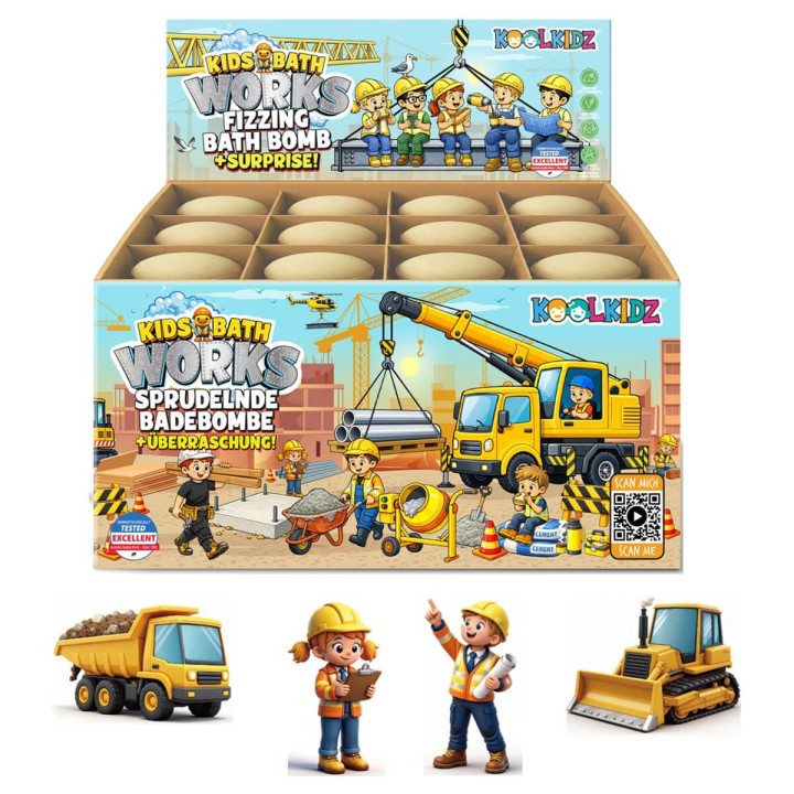 DISPO SEPTEMBRE Boule effervescente 150g COOLKID TRAVAUX, contenant une figurine