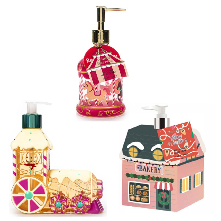 Distributeur de savon liquide 310 à 500ml HAPPY CHRISTMAS, 3 modèles assortis