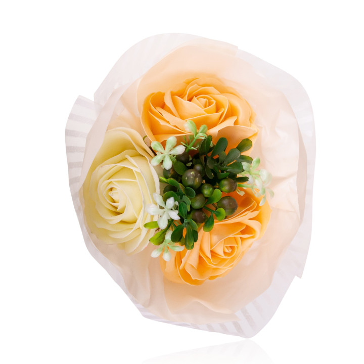 Bouquet de 3X8g Roses en papier de savon, 4 modèles assortis, senteur : Rose