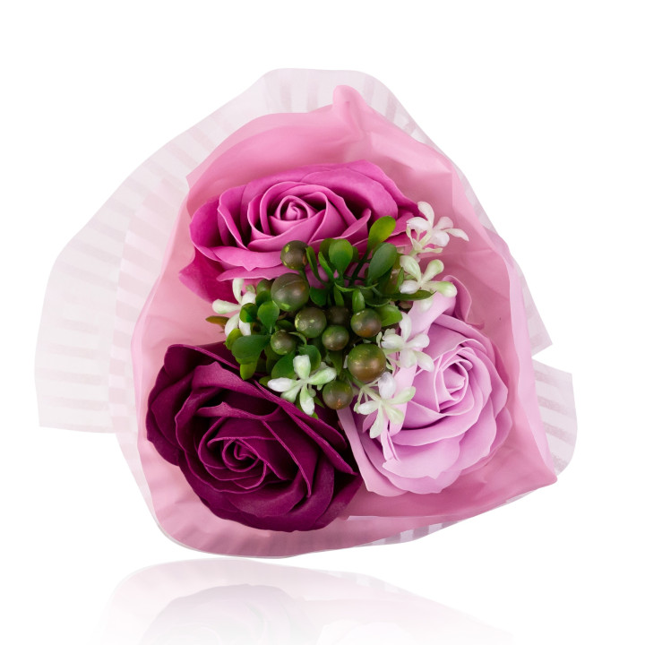 Bouquet de 3X8g Roses en papier de savon, 4 modèles assortis, senteur : Rose