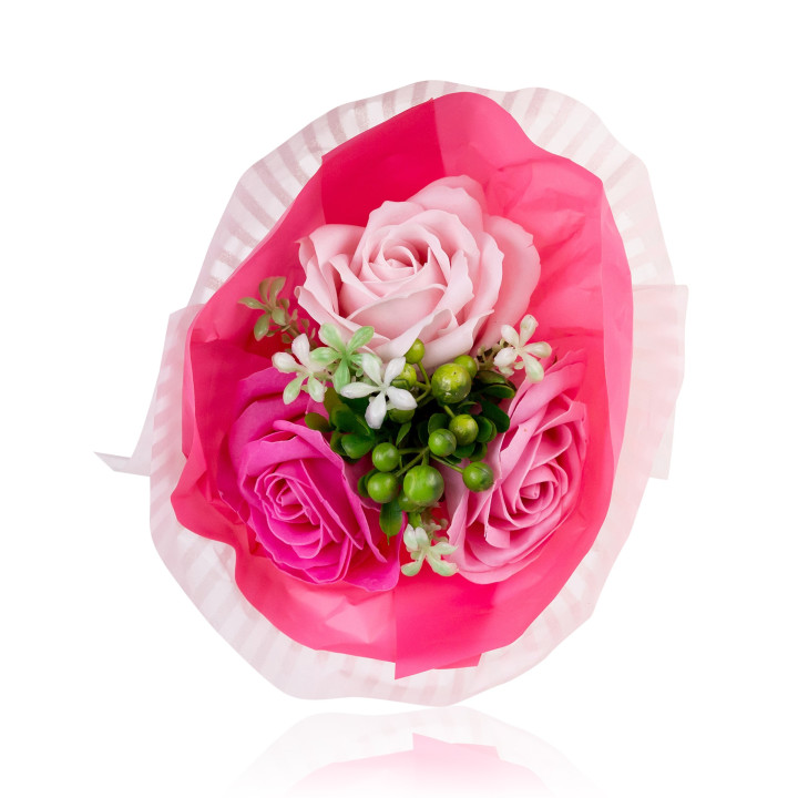 Bouquet de 3X8g Roses en papier de savon, 4 modèles assortis, senteur : Rose