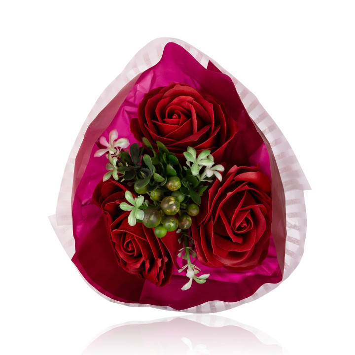 Bouquet de 3X8g Roses en papier de savon, 4 modèles assortis, senteur : Rose